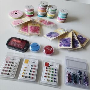 Craft Supplies Bundle Ribbon Brads Scrapbooking Card Making Ink Pads Gems DIY‎